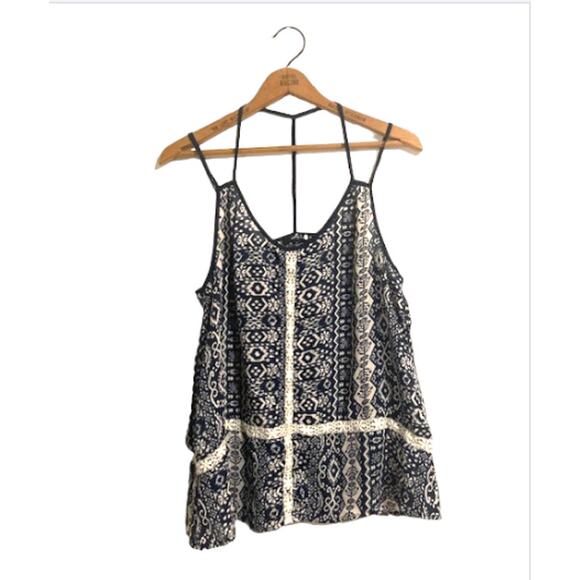 Navy Blue & White CROCHET Tank Top - Very J - Size L - Picture 1 of 6